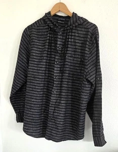 Bruno Herren Hemd schwarz grau gestreift Kapuze waschbar Leinen Knopfleiste Gr. L - Bild 1 von 7