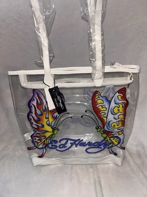 Bolsa tote Ed Hardy grande PVC transparente com estampa de borboleta - Imagem 1 de 3