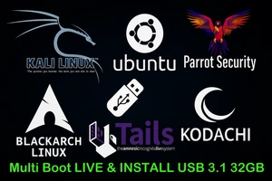 Linux Multi Boot Live & Install USB Kali Parrot Ubuntu BlackArch Tails Kodachi - Zdjęcie 1 z 1