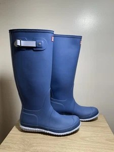 Hunter Original tall waterproof rain boots matte blue yellow NWOB size 10 - Picture 1 of 9