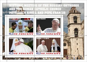 Stamp block Saint Vincent Historic Meeting of Pope Francis and patriarch Kiril - Picture 1 of 1