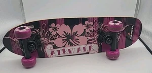 Airwalk Wooden Skateboard Pink Girls w Wheels Rare Mini Cruiser Pink Flowers 21" - Picture 1 of 10