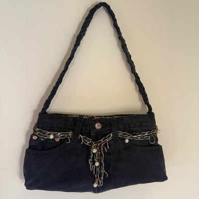 Vtg 90’s Jordache Jeans Purse With Metal Beaded Belt And Braided Leather Strap - Image 1 of 4