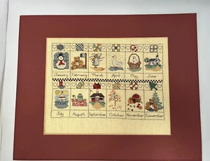 "Acabado mate punto de cruz borgoña meses del año 20 x 16""" - Imagen 1 de 4