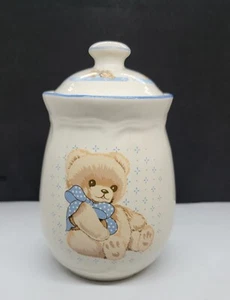 Vintage Stoneware Country Theodore Teddy Bear Canister Coffee Jar 7.5" Tall  - Imagen 1 de 8
