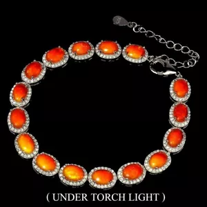Silver Bracelet Fire Opal Genuine Natural Gems Solid Sterling 6 1/2 to 8 1/2 In - Picture 1 of 24