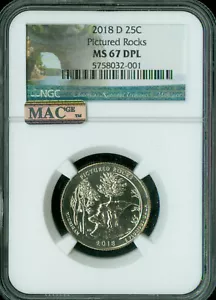 2018 D PICTURED ROCK QUARTER NGC MS 67 DPL 2ND FINEST POP 3 MAC SPOTLESS . - Picture 1 of 2