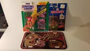 ¡Paquete de fans de Jerry Rice 49ers! Starting Lineup 1996 cabezas de cartel/placa de licencia - Imagen 1 de 7