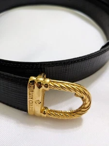 Vintage Philippe Charriol Black Leather Belt Waist 38 42 Inch Made In France - Picture 1 of 6
