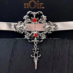 NOIR JEWELRY Goth Vampire Ornate Silver Blood Red/Black Crystals Choker Necklace - Picture 1 of 4