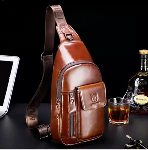 BULLCAPTAIN Men Leather Crossbody Bags Shoulder Messenger Fashion Chest Bag New - Picture 1 of 15