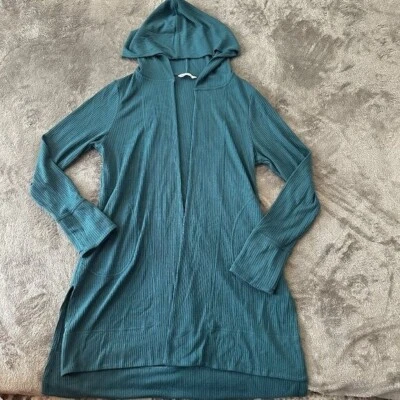 Cárdigan Suéter Athleta Harmony Pose Envolvente Con Capucha Acanalado Frente Abierto MEDIANO Verde azulado Foto 1 de 4
