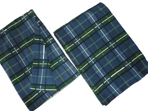 BED BATH BEYOND BLACKWATCH PLAID FLANNEL GREEN BLUE STANDARD PILLOWCASES 19X27 - Picture 1 of 4