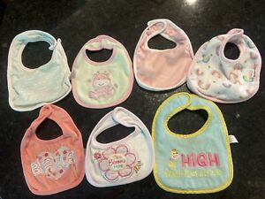 New ListingLot Of 7 Baby Girl Infant Bibs -Cloud Island, Gerber, Fisher Price - Very Cute!