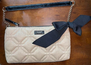 Kate Spade New York Schultertasche gesteppt Stroh beige schwarz Lederriemen - Bild 1 von 5