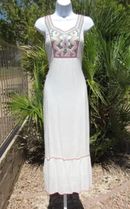VTG 1960s 70s BOHO HIPPIE DRESS FLORAL EMBROIDERY MIRRORS SM INDIA COTTON RAYON - Picture 1 of 11
