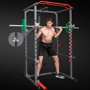 Home Gym Power Rack Cage w/ Lat Pull Down Squats Dip Bar Bench - Picture 1 of 10