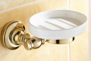 Gold Color Brass Ceramic Dish Wall Mounted Bathroom Soap Dish Holder yba141 - Picture 1 of 4