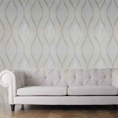 Tan Cream gray Bronze metallic tiles wavy diamond lines textured waves Wallpaper - Image 1 of 4