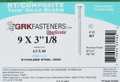 GRK #9 x 3-1/8″ Composite deck Screws Trim wood screws Pheinox Stainless Steel