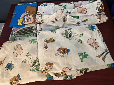 Vintage Toy Story Bedding Set Flat Sheet Fitted Sheet Curtains with Valance 1995 Foto 1 de 4