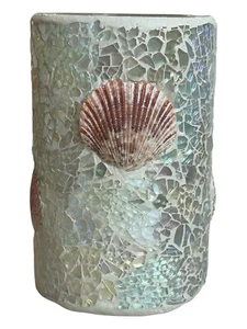 Mosaic Glass Sea Shell Candle Holder 6” Tea Light Votive Pillar Sparkle Vintage - Picture 1 of 6