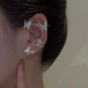 Kpop Shiny Zircon Butterfly Ear Clip Earrings For Women Non Pierced Wrap Earring