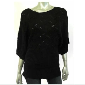 Alfani Women Sweater Cable Knit Top M Black Pullover Crochet Metallic - Picture 1 of 2