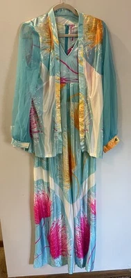 Conjunto De Vestido y Chaqueta De Colección Años 70 Mod Maxi Floral Abstracto Hippie Colorido Talla L Foto 1 de 4