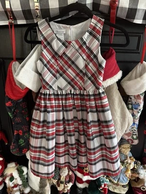 Bonnie Jean Holiday Plaid Christmas Lined Sleeveless Party Dress 8 - Image 1 of 4