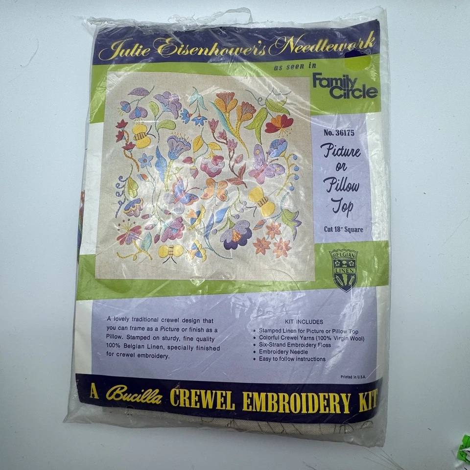 Kit de bordado vintage Bucilla Crewel 36175 Julie Eisenhower floral almohada superior Foto 1 de 4