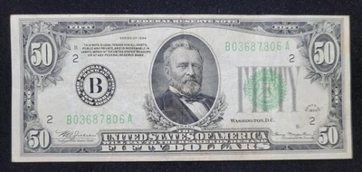 1934 $50 Federal Reserve Note VF Very Fine Green Seal FRN New York - Image 1 of 2