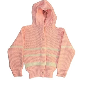 Vintage Royal USA rosa & weiß Strick Kinder Hoodie Strickjacke (Maße lesen) - Bild 1 von 4