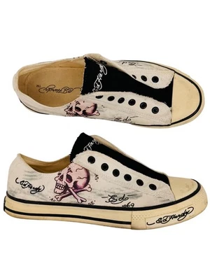 Tênis de Lona Antigo Y2K Ed Hardy | Gráfico de Tatuagem Grunge Indie Streetwear Skatista - Imagem 1 de 4