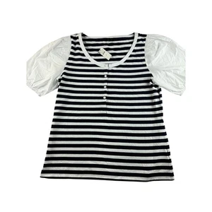 Talbots Womens Navy White Striped Puff Sleeve Henley Tunic Top Size M - Picture 1 of 7