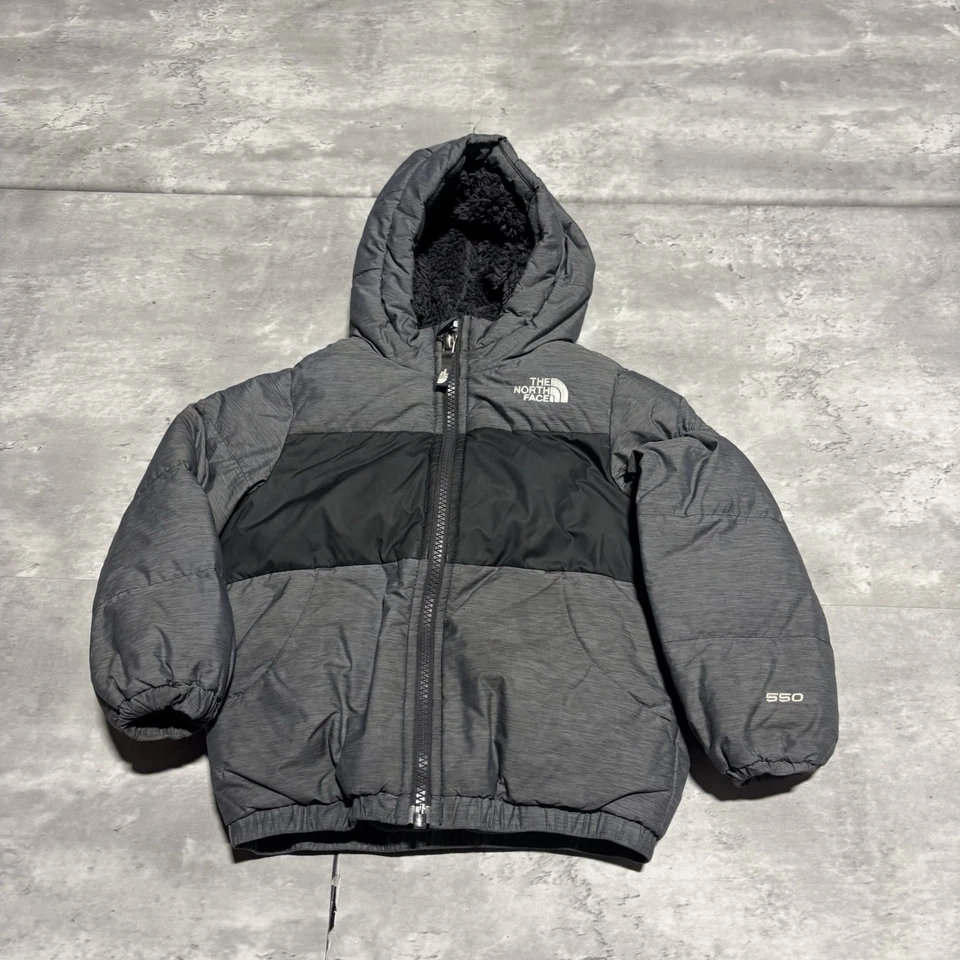 Chaqueta acolchada The North Face para niño 3T gris 550 relleno de plumón invierno cremallera completa con capucha* Foto 1 de 4