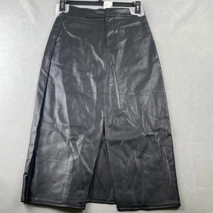 Saks Fifth Avenue Rock Damen S schwarz Kunstleder Bleistift Midi Länge Schlitz schick - Bild 1 von 11