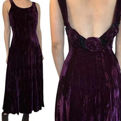 Vintage Betsey Johnson Dress Velvet Purple Floral Gothic Whimsigoth Size Small - Image 1 of 4