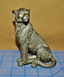 Cheetah Modern Brass Color Resin Art Sculpture Statue Leopard Sitting - Picture 1 of 4