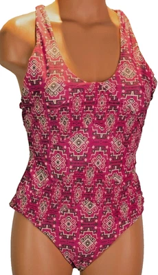 Tori Praver Swimsuit Seafoam Medium M One Piece Strappy Back Pink Geometric  - Image 1 of 4