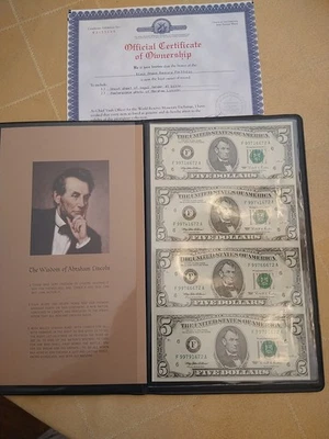 UNCUT SHEET OF FOUR (4) FIVE DOLLAR BILLS $5 SERIES 1995 RESERVE NOTES ATLANTA - Image 1 of 4