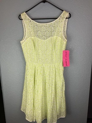 Betsey Johnson Dress Womens 2 White Neon Lime Lace Bow Back Party Sleeveless New - Image 1 of 4
