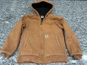 Jugend Carhart Jacke Größe Medium 10-12 braun durchgehender Reißverschluss Kapuze weich gesteppt gefüttert - Bild 1 von 10