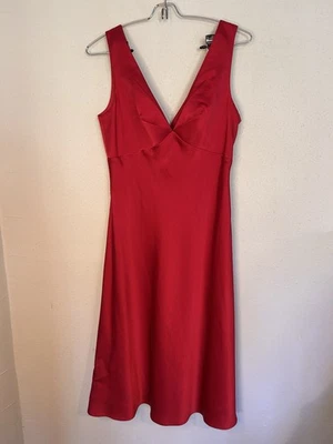 Calvin Klein Red Satin Tank Dress 6 Petite Holidays Christmas Party Bias Cut - Image 1 of 4