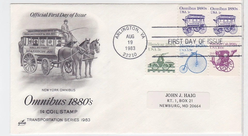 TurtlesTradingPost- Omnibus- Transportation Series 1983 #1897 FDC Artcraft COMBO - Image 1 of 1