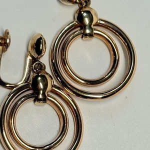 Vintage 14K solid yellow gold Double Circle Screw Back heavy MCM earrings - Picture 1 of 13