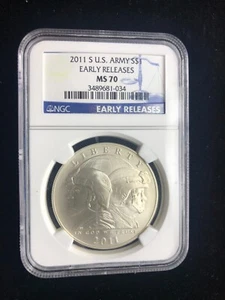 2011-S U.S. Army Commemorative Silver Dollar NGC MS70 - Picture 1 of 4