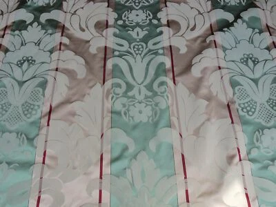BY YARD SCALAMANDRE CARIBU DAMASK GREEN/TAUPE/RED 100% SILK CLASSIC! MSRP$184 - Image 1 of 4
