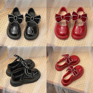 Leather Shoes SPANISH BOW RED GIRLS MARY JANE SHINY PATENT SHOES BABY UK2 UK7