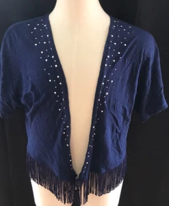 Justice Short Sleeve Cropped Cardigan With Fringe Girls Size 20 - Picture 1 of 4